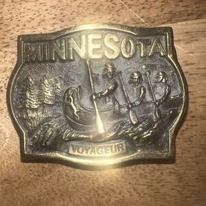 Minnesota Voyageur Belt Buckle Brass Vtg 80s TCF Bank Collectors Boundary Waters